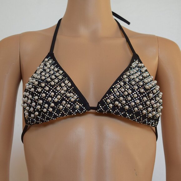 "5/$35" Rhinestone & Pearl Triangle Bikini Top / Size XS - Picture 1 of 11